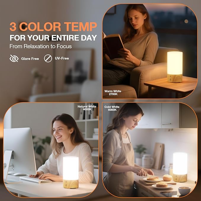 Light Therapy Lamp 10000 Lux, UV-Free Sun Lamp with 4 Brightness Levels & 3 Color Temperatures, Full Spectrum Daylight Lamp with Remote Control & Timer for Home Office Desk