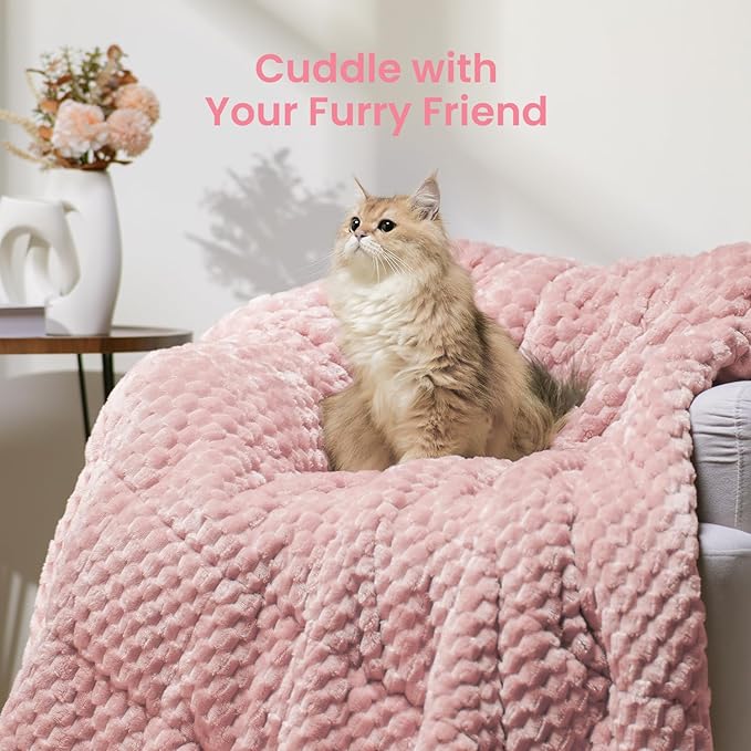 Drewin Queen Size 20 lbs Weighted Blanket for Adults, Soft Fuzzy Jacquard Sherpa Weighted Blankets for Sleeping, Cozy Sofa Bed Blanket for Winter, Pink, 60 x 80 inches