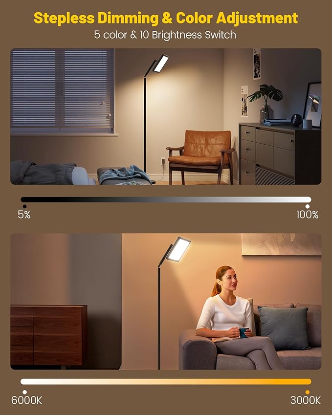 Sunlight Lamp, 12000 Lux Full Spectum Natural Light Lamp for Home/Office/Morning Routine, 4 in 1 Mount, 5 Mode Adjustable 10 Brightess Levels, 5 Color Modes,Timer, Memory