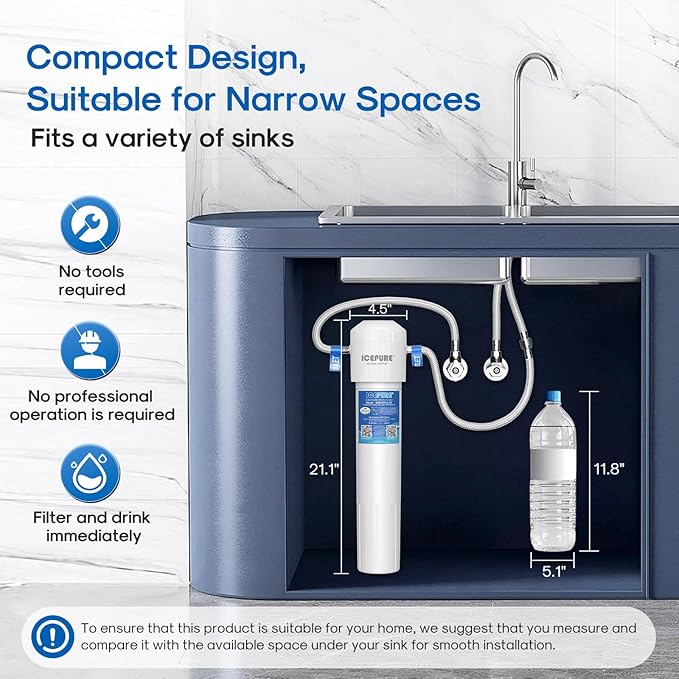 ICEPURE WFS5300A-20 5 Years or 40K Gallons Under Sink Water Filtration System, Ultra High Capacity NSF/ANSI CAN372 & 42 Certified, Direct Connect Drinking Faucet, Removes Chlorine, Odor, Heavy Metals