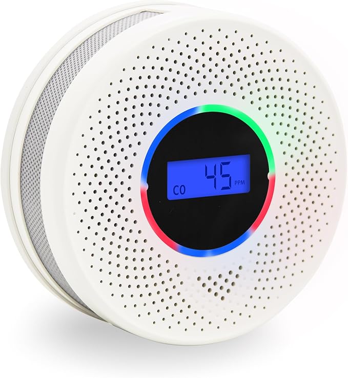 Smoke Detector Carbon Monoxide Detector Combo with Digital Display and Sound Light Alarm, 2-in-1 Smoke & CO Alarm with Battery Operated for Home, Travel or RV