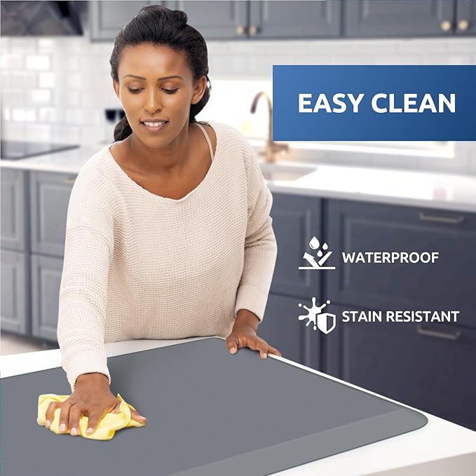 KitchenClouds Kitchen Mat Cushioned Anti Fatigue Rug 22"x36" Water Resistant, Non Slip, Standing and Comfort Desk/Floor Mats for House Sink Office (Grey,0.8inch)