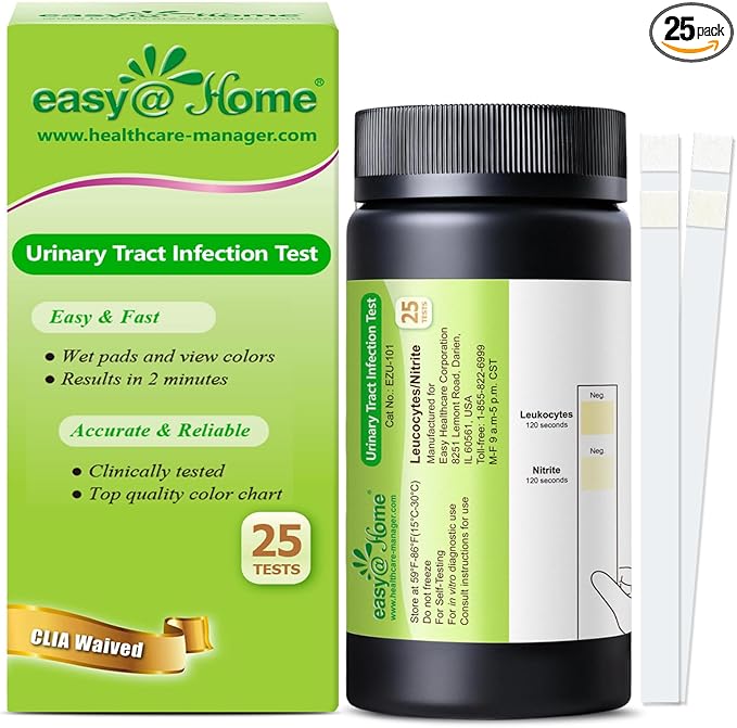 Easy@Home UTI Test Strips 25 Tests, Instant Urine Test Kit for UTI Infections, Women Urinary Tract Bladder Infection Testing, Results in 2 Min (UTI-25P)