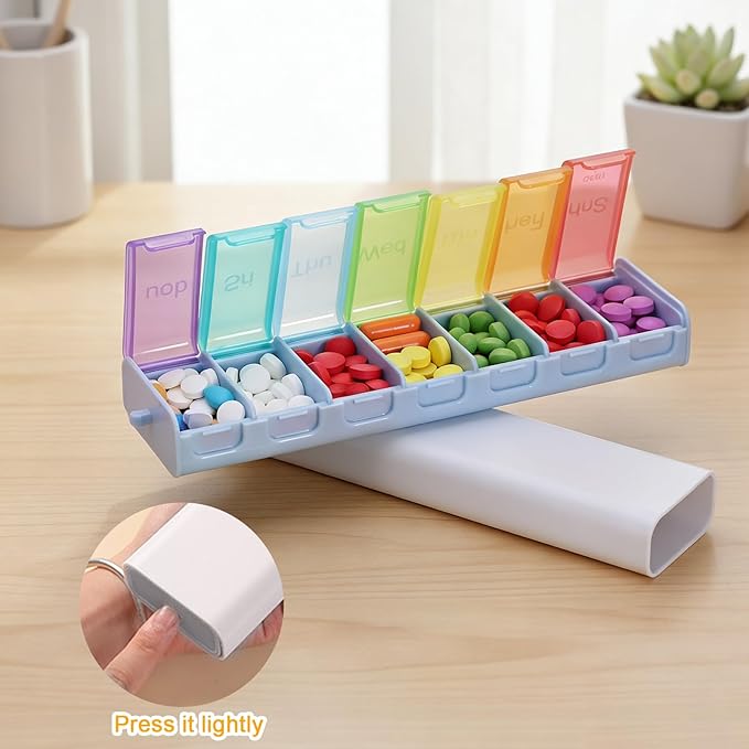 7-Day Pill Organizer, Weekly Medicine Case with Secure Flip-Top Lids, BPA-Free Travel Pill Box for Vitamins & Supplements, Easy-Fill Compartments for Home & Travel (White)