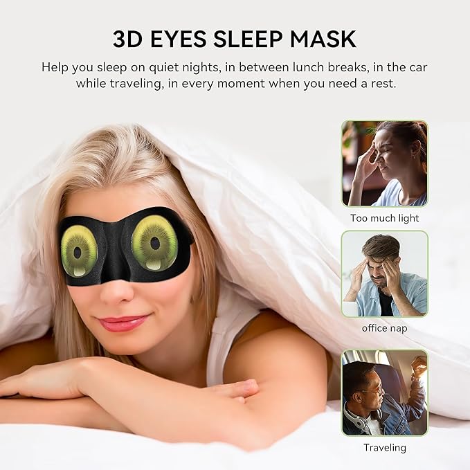 SkiBeau Cute 3D Sleeping Eye Mask Funny Blindfold 2 Pack Travel Sleep Masks Super Soft Weird Eye Cover for Men Women and Kids