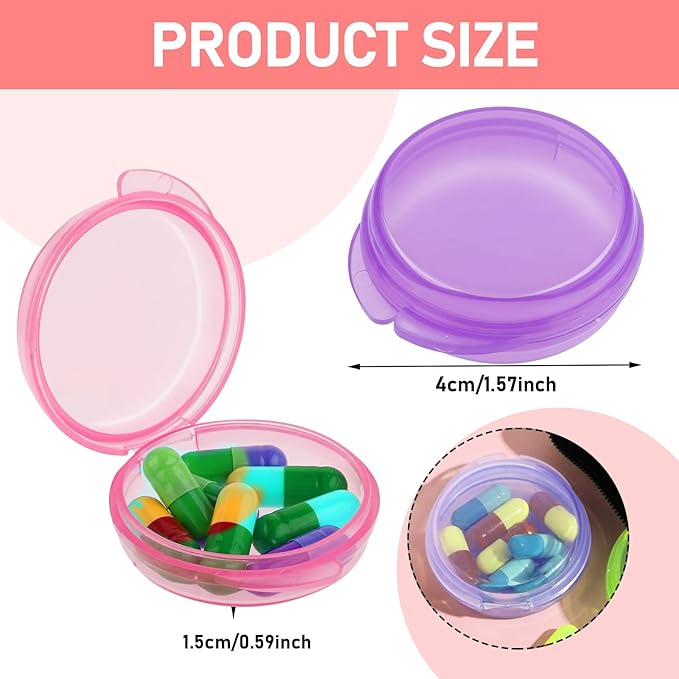 4 Pcs Mini Pill Organizer Small Pill Box Cute Portable Pill Case for Pocket Purse Travel Storage Containers Earplug Case Medicine Dispenser Vitamin Holder (Pink+Orange+Green+Purple)
