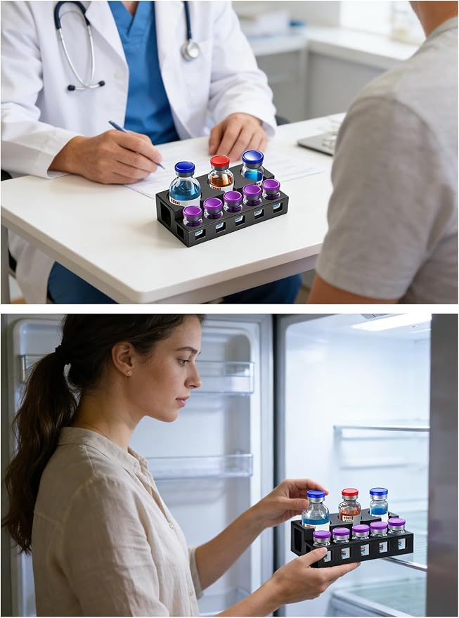 8 Slots Insulin Vial Holder for Fridge | Peptide Vial Holder for 5ml, 10ml, 20ml, 30ml Vials | Peptide Vial Storage Holder with Clear Viewing Holes