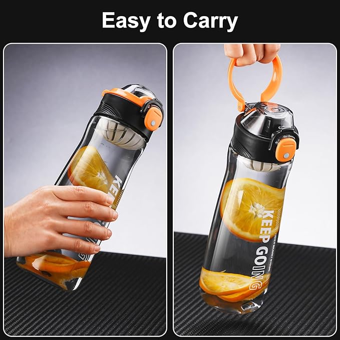 27OZ Reusable Plastic Water Bottle, Clear with Measurements, Sports Bottle for Running, Gym, Hiking, Black