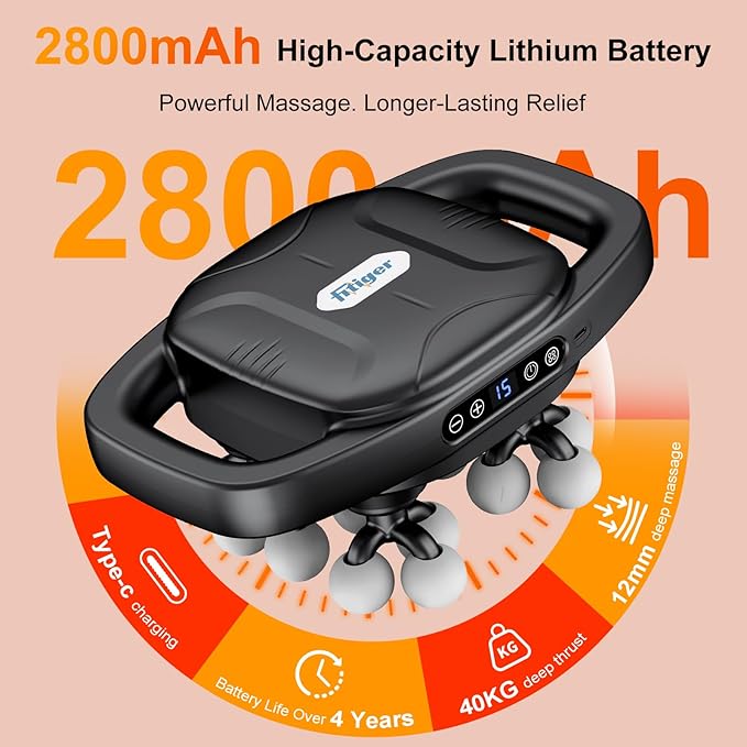 Massage Gun Deep Tissue for Back, Shoulder and Neck Pain Relief, Powerful Shoulders, Back Massager, Legs, Foot Massager & Full Body Muscle Recovery with 16 Massage Heads, 3 Modes & 30 Speed