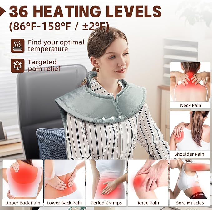Full Body Heating Pad 23.5''x35.5'', Heating Pad for Neck and Shoulders and Back, with 36 Heat Settings, 18 Timers, Birthday Christmas Gifts for Women Men Mom Dad Elderly (Gray)