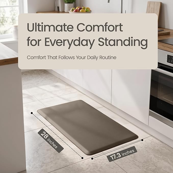 Anti Fatigue Kitchen Mats for Floor | Padded Kitchen Rugs | Non Slip, Cushioned Standing Desk Mat | Waterproof Floor Mat for Home and Office | 17.3" x 28" X 0.47", Brown, 1-Pack | More Décor