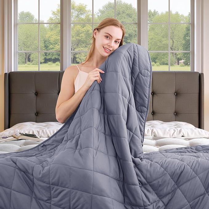OMYSTYLE Weighted Blanket for Adults (15lbs, 48''x72'') - Twin Size Heavy Throw Blanket, Breathable and Cooling Microfiber Material with Premium Glass Bead for All Season Use, Machine Washable, Grey