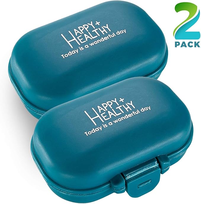 Daily Pill Organizer - (Pack of 2) Small AM PM Pill Organizer - Cute 4 Compartment Pill Organizer 2 Times a Day Case Box