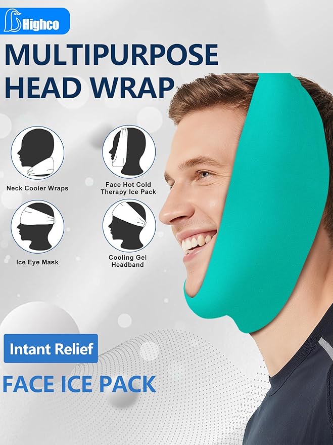 Migraine Relief Cap,Soothing Headache Migraine Hat Ice Head Wrap,Hangover Cap Face Mask Cold Compression for Tension,Puffy Eyes,Stress,Sinus,Ice Blue