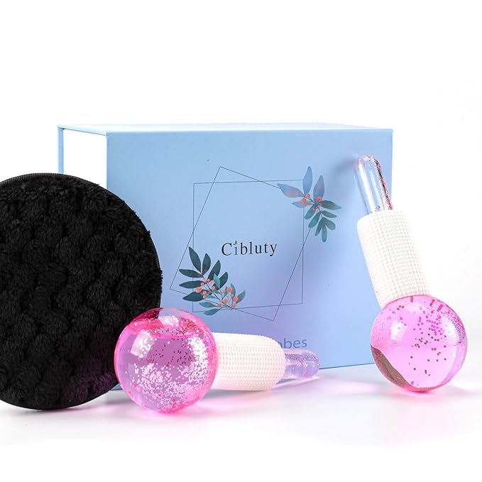 Facial Ice beauty ball- 2PC Globes Pink Facial Roller for Cold or Hot Skin Massagers Globe Durable Quartz Glass for Face and Eye Rollers Reduce Puffiness