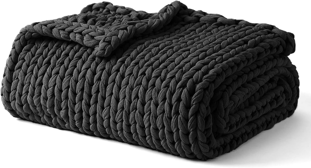 YnM Cooling Weighted Blanket, 100% Cotton Handmade Chunky Knitted Blanket, Weighted Lap, Breathable Heavy Blankets, Machine Washable Throw for Sleep or Home Decor (Dark Grey, 25x35 Inch, 3lbs)