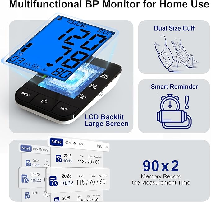 Automatic Upper Arm Blood Pressure Monitor for Home Use with 9-17in & 13-21in L/XL/Extra Large Cuff, Accurate Measurement Guidance, Portable Fit Big Arms BP Machine