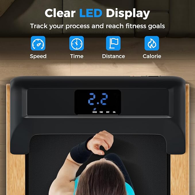Goplus Walking Pad, Wooden Under Desk Treadmill for Home Office, Portable Walking Pad Treadmill with Remote Control, APP Control and LED Display, Installation-Free Walking Jogging Machine
