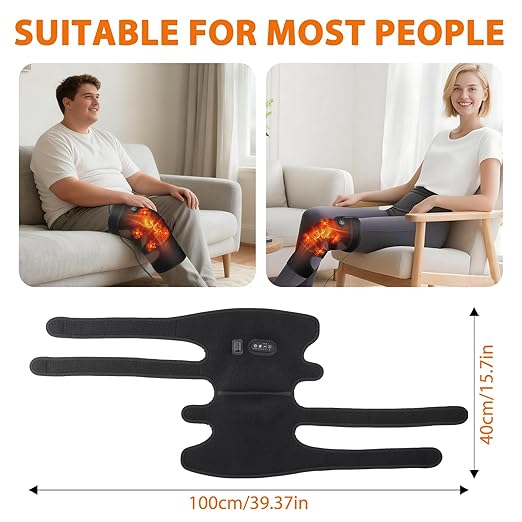 Extra-Large Heated Knee Massager with 4 Motor Vibration, Heating Pad Vibration for Pain Relief, Knee Brace Knee Wrap Adjustable 5 Massage Modes &3 Heated 12V Direct Plug Power Supply
