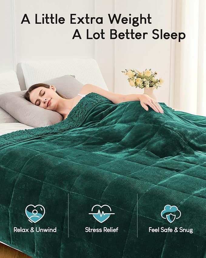 Cottonblue Weighted Blanket 20lbs for Queen Ded - Ultra Soft, Cozy Comfort Sherpa Blanket for Relax and Sleep, Heavy Bed Blankets with Cemaric Beads, 60x80 Inches,Green