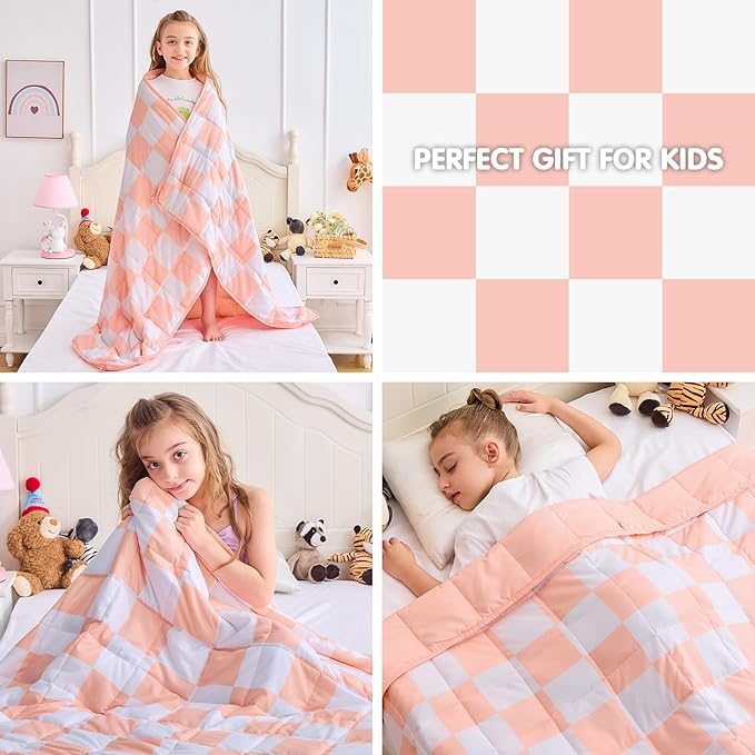 yescool Pink Checkered Weighted Blanket 5 Pounds Plaid Weighted Throw Blanket, Heavy Blanket for Sleeping, Tartan Bed Throw Blanket Gifts for 40-60lbs, 36"x48"