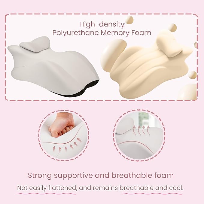 Adult Memory Foam Ergonomic Wedge Prone Pillow, Bed Pillow for Sitting Up, Back, Neck, and Leg Pain Relief, Anti Snoring, Ideal for Massage, Reading, Sleeping, with Removable Washable Cover, Pink