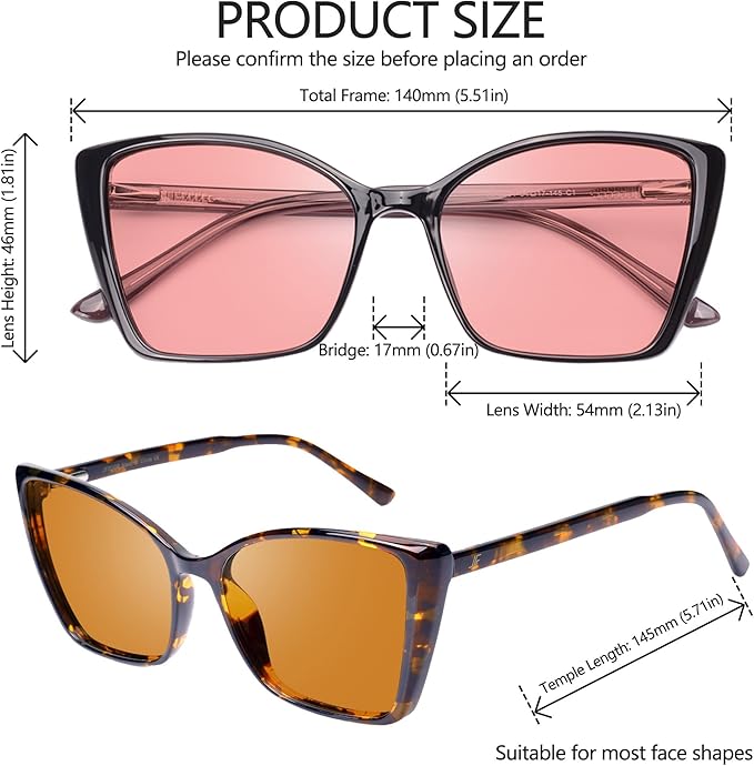 Women's 2 Pack Indoor Fluorescent-41 Rose & Outdoor Fluorescent-60 Brown Cat Eye Tinted Blue Light Blocking Glasses for Migraine, Light Sensitivity, Photophobia LED Gaming Computer Screen Glare