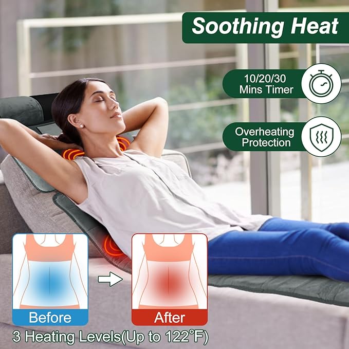 Full Body Massage Mat with Heat, 10 Motors Vibration Massage Chair Pad with 3 Timer Settings, Multifunctional Full Body Relaxation Seat Back Massager for Indoor Bed Sofa Chair