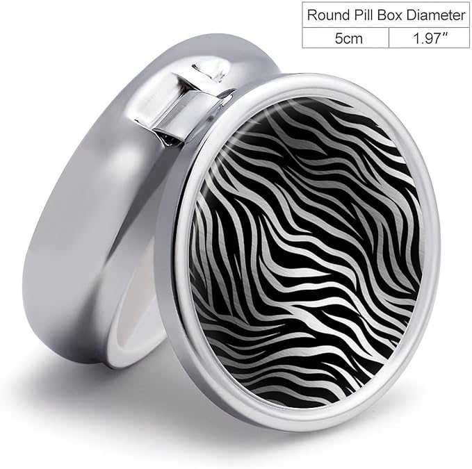 Zebra Print Pill Box Travel Pill Case for Purse Pocket Weekly Medicine Organizer with Mirror 3 Compartment Round Medicine Case Portable PillcaseHolder for Daily