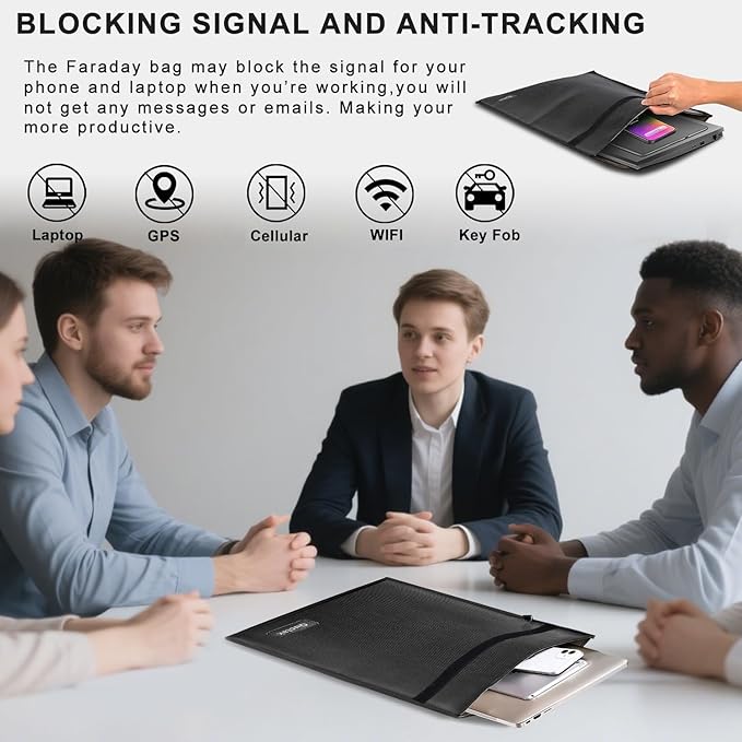 Faraday Bag, Signal Isolation Bag for Phones, Fireproof Shield Pouch, Prevents Hacking,Tracking,and NFC/WiFi/Bluetooth for Tablets, Phones, Key Fobs (9.8"X11", Black)