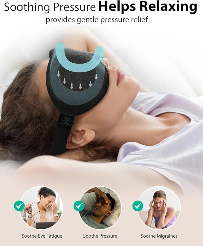 MABAO Weighted Sleep Mask - 100% Blackout Eye Mask for Sleeping for Women Men, 3D Contoured for Lash Extension, Zero Eye Pressure Memory Foam Cover, Soft Gentle Pressure Blindfold for Travel - Black