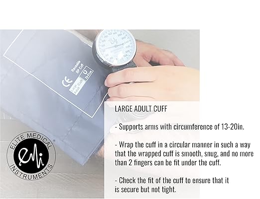 EMI Aneroid Sphygmomanometer Manual Blood Pressure Cuff - Plus Carrying Case (Large Adult - Royal)
