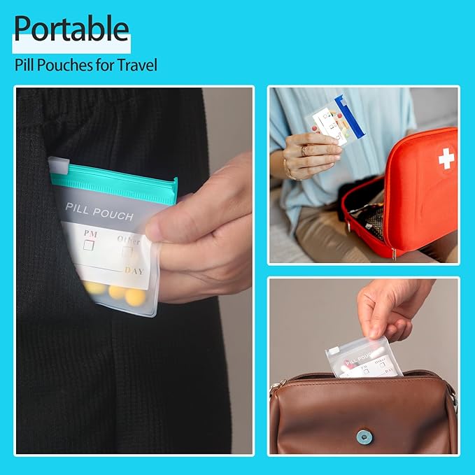 18 Packs Color Pill Pouch Bags 12mil 3 x 2.75 Inch bpa-Free, Frosted Clear EVA Materials, Heavy-Duty Thick Plastic Bags, Seal Zipper for Travel Medicine Organizer, Jewelry, Small Craft Pieces-Clear