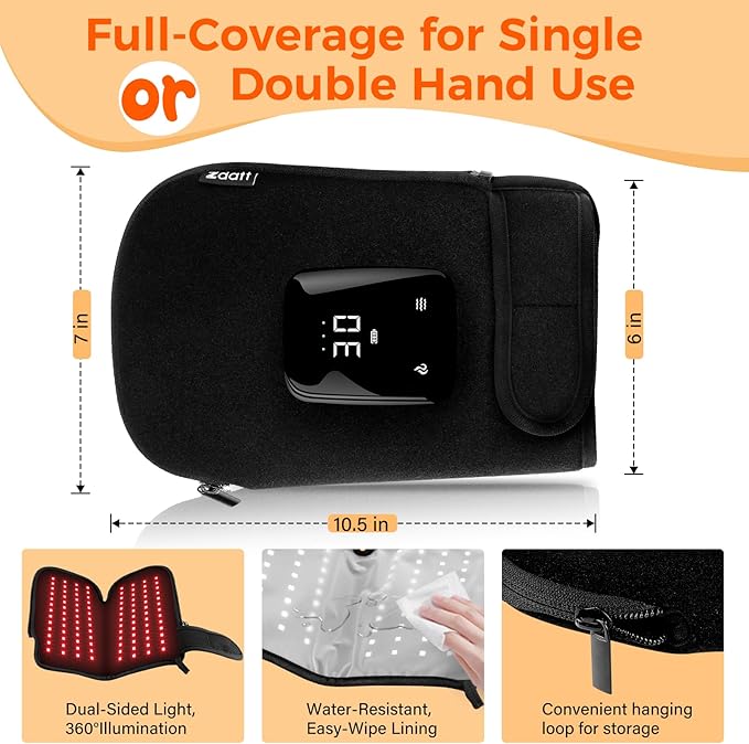 Cordless Red Light Therapy Gloves for Hand, 360°Full Coverage100 LEDs Gloves with 660nm & 850nm Near-Infrared | 5000mAh | Auto-Off Timer Easy Clean