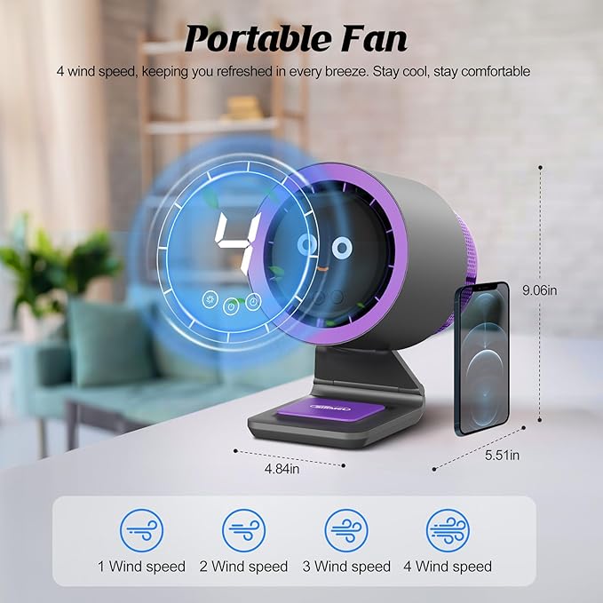 Desk Fan, Small Fan for Bedroom , Portable Fan with Air Purifier,Personal Fan with Four Different Emotions,Desk Fans Small Quiet,4 Speed Adjustment,Cooling Fan for Home, Office, Bedroom(5000mAh)
