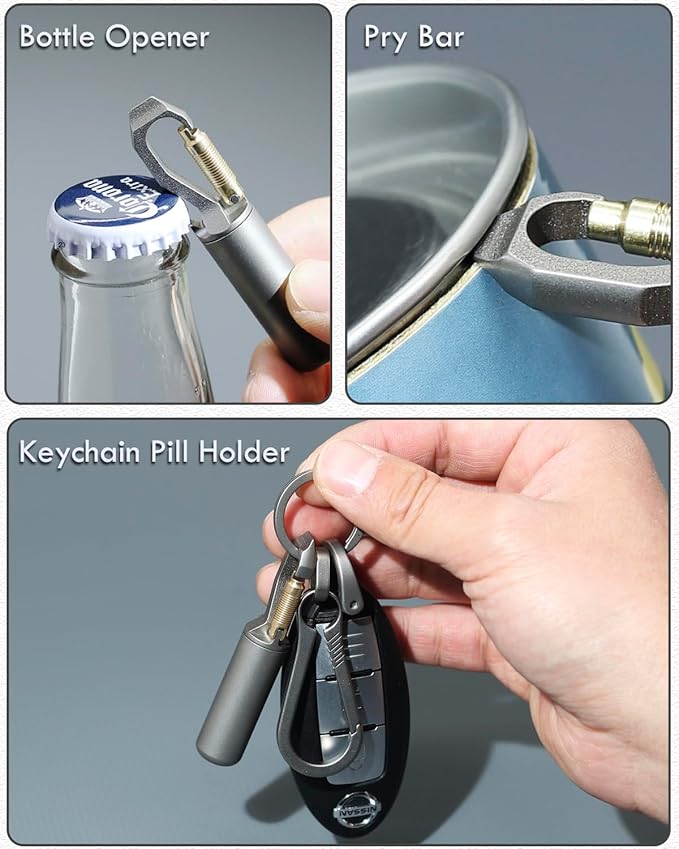 Titanium Small Pill Case, Mini Keychain Pill Holder, EDC Pill Container Portable Pocket Pill Box Organizer for Travel Purse