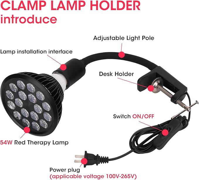Red Light Therapy Lamp-54W 18 LED Infrared Light Therapy Device with Adjustable Lamp Holder, 660nm Red and 850nm Near Infrared for Face Body (Red2)