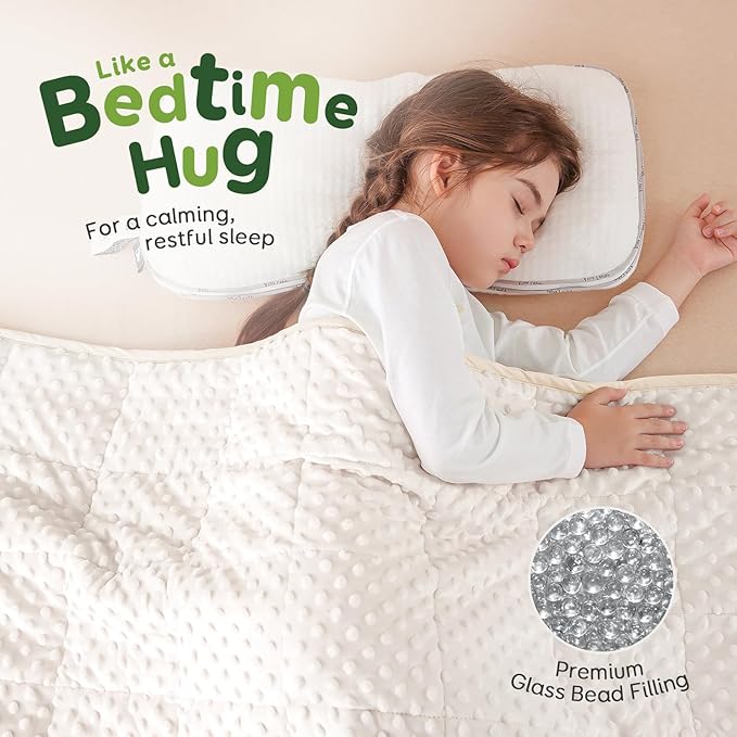 Sivio Weighted Blanket 7lbs, 41 x 60inches, Soft and Cozy Cooling Heavy Blanket for All-Season, Calm Sleeping and Nap, Suit for Car, School and Home, Machine Washable, White