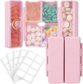 FYY Travel Pill Organizer with Blank Lables,6 Compartments Magnetic Pill Organizer Pill Box for Purse Pocket to Hold Vitamins,Cod Liver Oil,Supplements and Medication-Pink