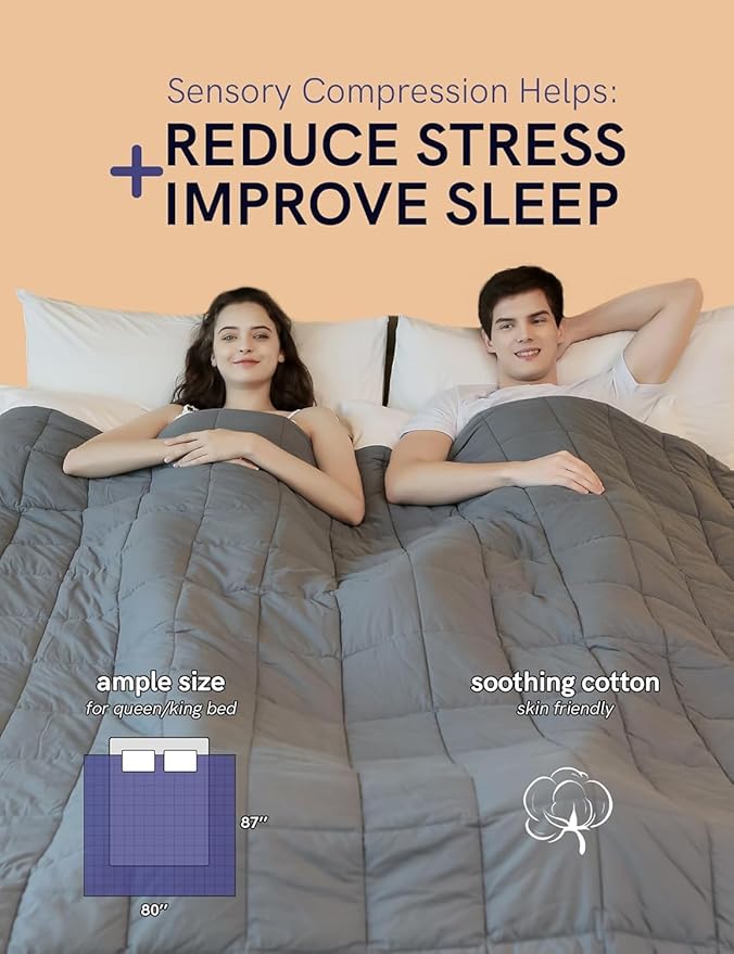 YnM Weighted Blanket,Heavy 100 Percent Oeko-Tex Certified Cotton Material(Dark Grey, 80''x87'' 30lbs), Two Persons(140~240lb) Sharing Use on Queen/King Bed | A Duvet Included