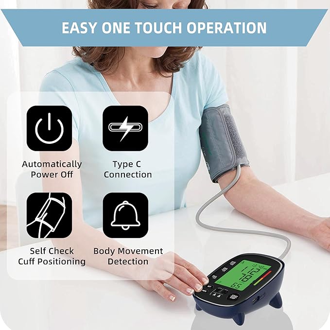 Automatic Upper Arm Blood Pressure Monitor, Dual User 2 x120 Memories Digital Blood Pressure Machine (8.7"-16.5") Cuff Size 4*AA Batteries & USB-C Cable, Irregular Heartbeat & Pulse Detection