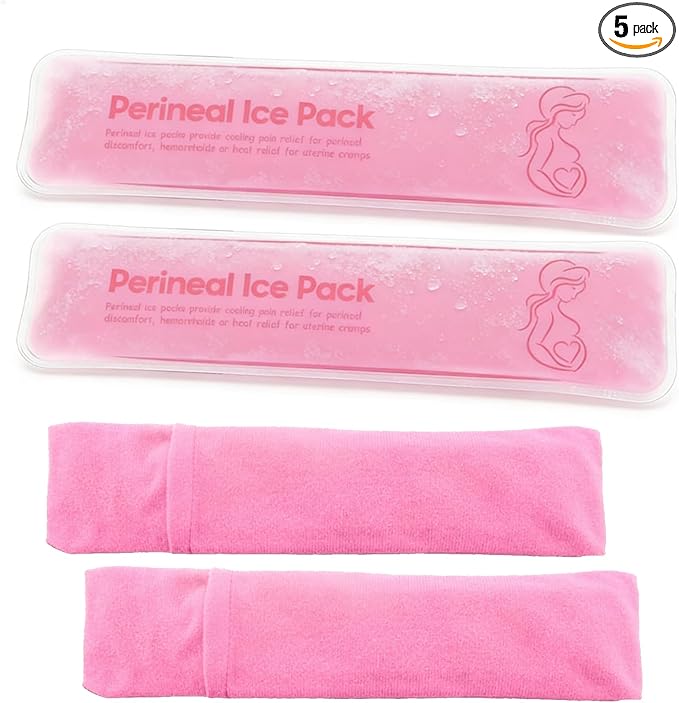 Perineal Cooling Pad, Postpartum Cold Packs Gel Bead Ice Pack Cold Therapy for Women After Pregnancy and Delivery, 2 Ice Pack and 3 Cover (Pink Gel Ice Pack)