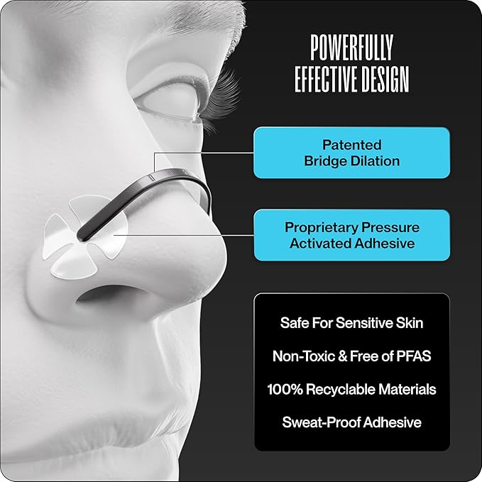 Dream Recovery Second Wind Nasal Strips - Nose Strips for Breathing, Sleep and Athletic Performance - Snore Relief and Congestion Support - Black, 360 Count
