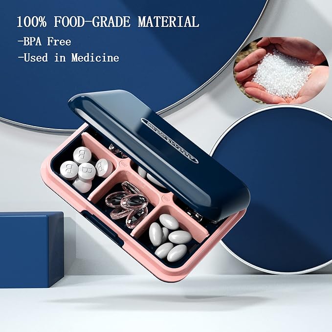 DUBSTAR Travel Pill Organizer Moisture Waterproof Small Pill Box for Pocket Purse 6 Compartments Portable Pill Case Medicine Vitamin Holder Container,Blue