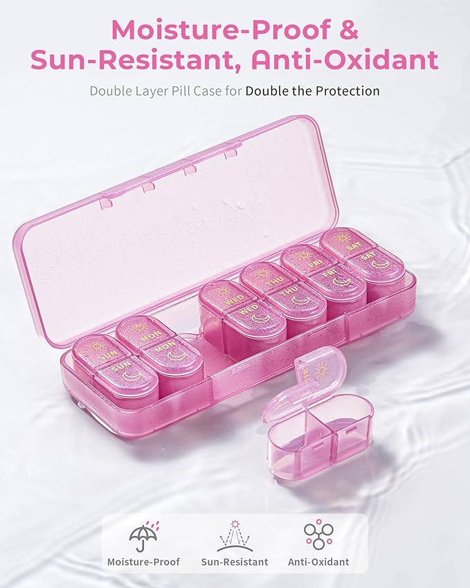 Pill Organizer 2 Times a Day, AM PM Pill Organizer 7 Day, Weekly Pill Box 2 Twice a Day, Travel Pill Case 7 Days, Medicine Organizer for Medication, Vitamins, Fish Oils, Supplements