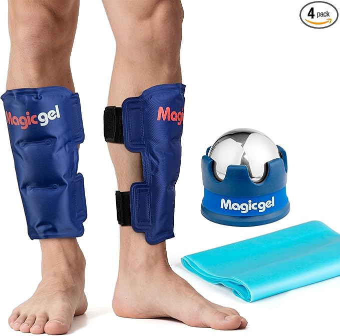 Shin Splint Relief: Hot & Cold Packs, Cryoball & Stretch Bands for Shin Splints | Hot & Cold Therapy for Leg Pain Relief | by Magic Gel
