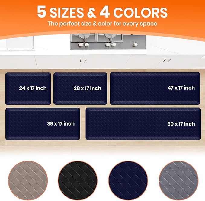 4/5 Inch Extra Thick Kitchen Mats for Floor,Non Slip Anti Fatigue Kitchen Rugs,Waterproof Stain Resistant Sink Mat,Cushioned Standing and Comfort Mats for Office (17"x28" Blue)