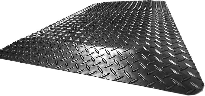 American Classic Diamond Plate Anti-Fatigue Mat – Closed-Cell Polymeric Sponge Base – Industrial Grade, Beveled Safety Edges, 9/16" or 1" Thick – Made in USA (Black, 4'x19'x9/16)
