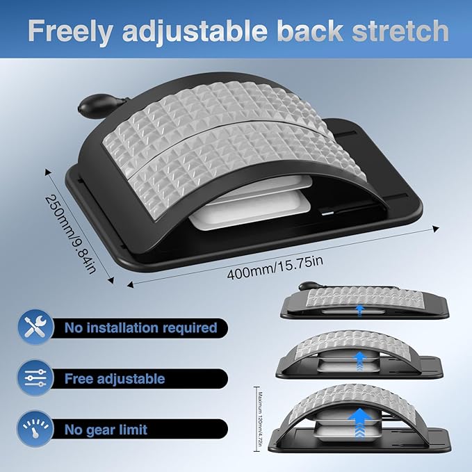 Back Stretcher for Lower Back Pain Relief, Adjustable Lumbar Traction Device, Ergonomic Spine Board with Acupressure Points, Back Massager for Spinal Decompression and Scoliosis