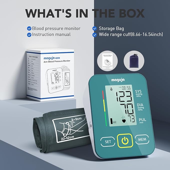 Arm Blood Pressure Monitor,maguja Blood Pressure Machine,BP Monitor Automatic Upper Arm Digital with Blood Pressure Cuff for Home Use (Green)